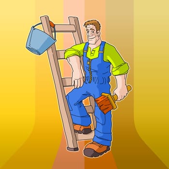 Painter having his equipment ready for actual painting