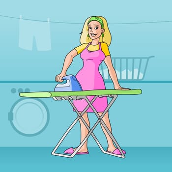 Clip Art of a Woman in Laundry Room
