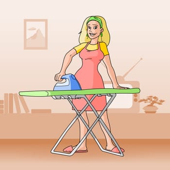 Ironing activity and watching Television concept illustration