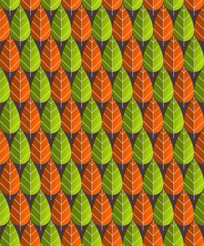 Illustrated seamless pattern of red and green leaf shape