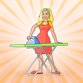 Shining scene with housewife on brown background as a vector illustration