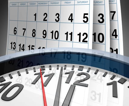 Deadlines and schedules of events and important dates represented by a calendar and a clock showing the concept of appointments and time management.