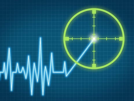 Stock price target aiming to buy the equity from an individual company at the right high price for a profit represented by a chart with crosshairs targeting the rising ticker symbol.