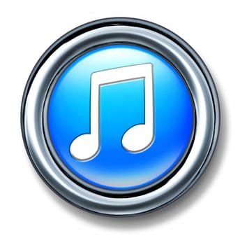 Music button represented by a blue plastic circle with a musical note representing internet audio songs for digital download.