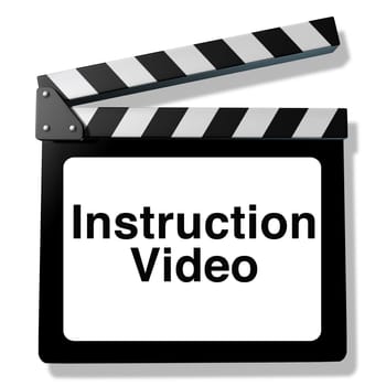 Instruction video for training and how to teaching using streaming internet media or other types of film as DVD and online viewing represented by a clapboard an film slate cinema symbol..