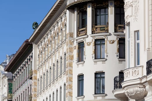 Art Nouveau architecture,Otto Wagner,landmark of Vienna on the left Wienzeile