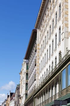 Art Nouveau architecture,Otto Wagner,landmark of Vienna on the left Wienzeile