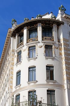 Art Nouveau architecture,Otto Wagner,landmark of Vienna on the left Wienzeile