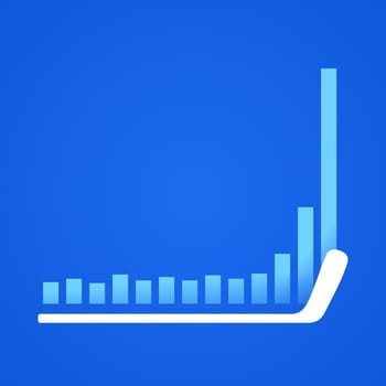 Financial growth in hockey stick shape on blue background