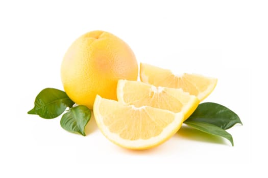 Juicy white grapefruits isolated on white background, fresh fruits