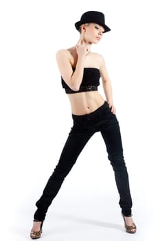 Blonde girl posing in studio for portrait (isolated)
