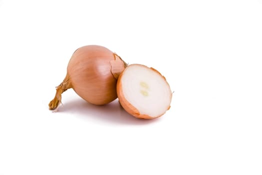 Golden fresh onions isolated on white background, vegetables