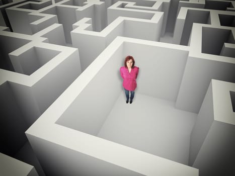 standing woman in 3d maze