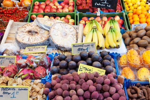 Market,stall with fresh fruit,vitamin-rich food from the farmer