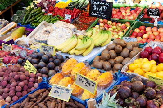 Market,stall with fresh fruit,vitamin-rich food from the farmer