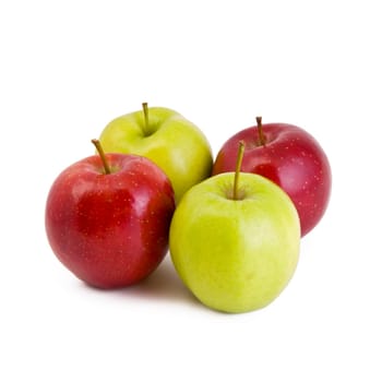 Four apples, green and red isolated on white