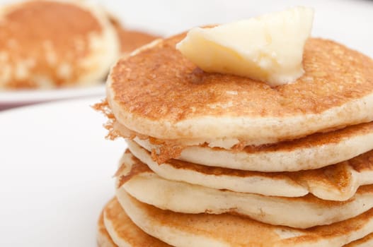 Homemade Pancakes With Butter and Warm Maple Syrup