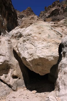 A large boulder wedged in Grapevine Canyon - Nevada.