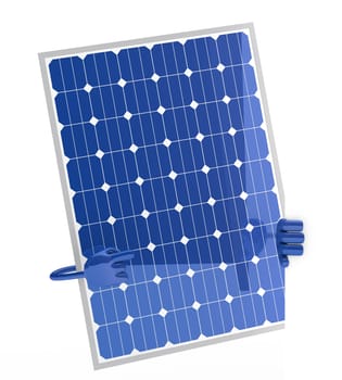 solar panel figure behind a white wall