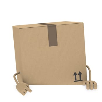 package figur shows with finger behind wall