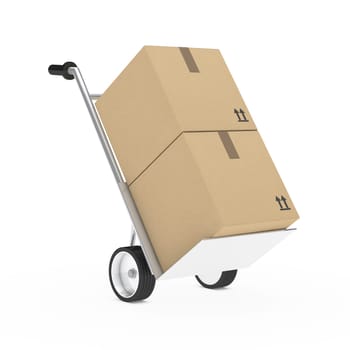 hand truck with package on withe background