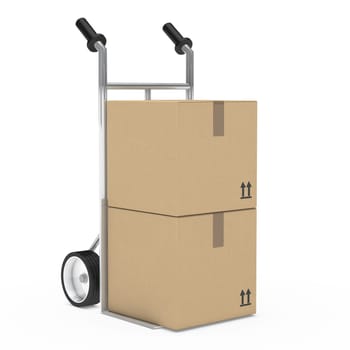 hand truck with package on withe background