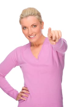 Studio shot of a young and smiling woman
