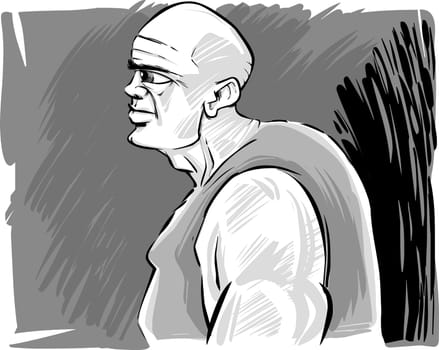 sketch caricature illustration of muscular bald man