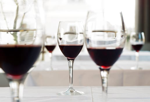 Glasses with red wine on a table