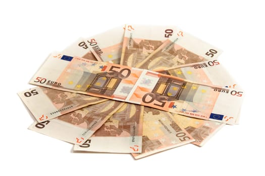 Monetary denominations lie on a circle on a white background