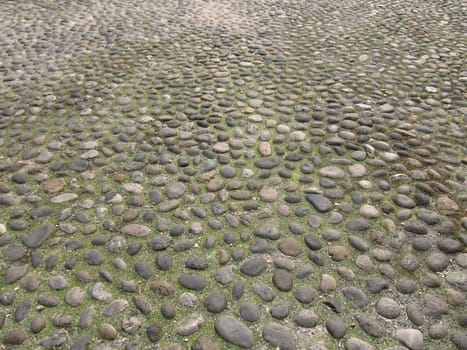 decorative pavement made of large pebbles
