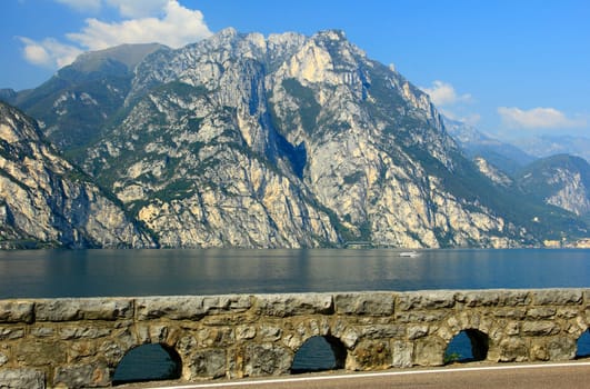 View over Lake Garda from the Gardesana Orientale (east shore road),Italy