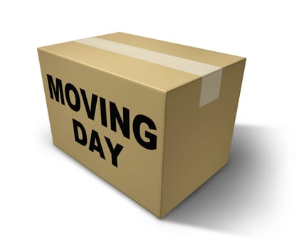 Moving day box representing movers and packaging for a move from one home to another