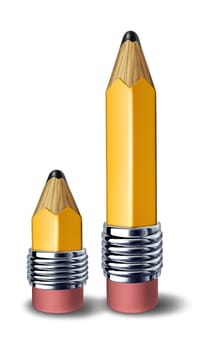 Coaching and tutoring education symbol represented by a big pencil and a small pencil showing the relationship concept of teacher and student side by side .