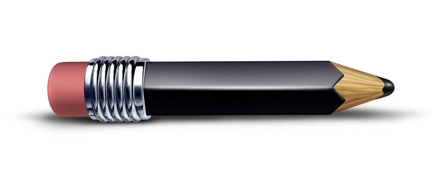 Black pencil on white background lying flat on the floor with a shadow symbol of trust representing the concept of education and contracts.