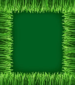 Frame made of grass representing the symbol of green landscaping and horticulture of plants and nature growing naturaly in a home garden on a dark green background.