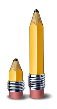 Tutoring and coaching education symbol represented by a big pencil and a small pencil showing the relationship concept of teacher and student side by side .