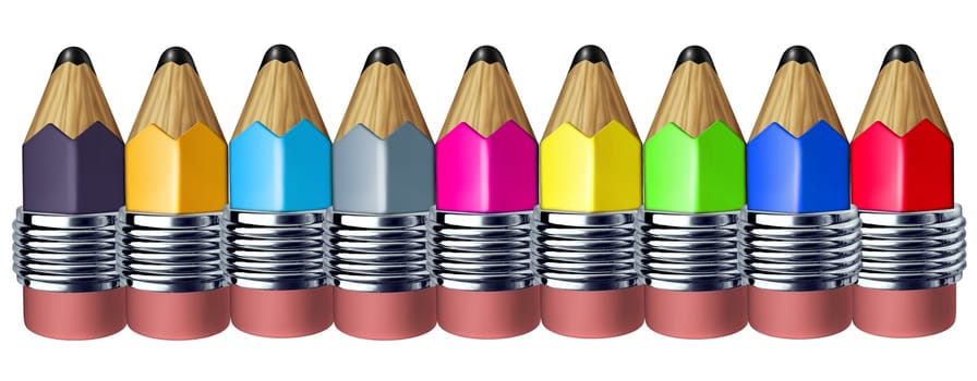 Multi color pencil border with mini pencils showing the concept of education a school instrument used for writing and drawing art.