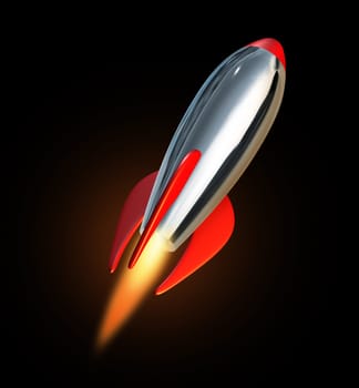 Blast off into space using a metal missile rocket spacecraft propelling into a black background representing new beginnings and charging towards the future ahead.