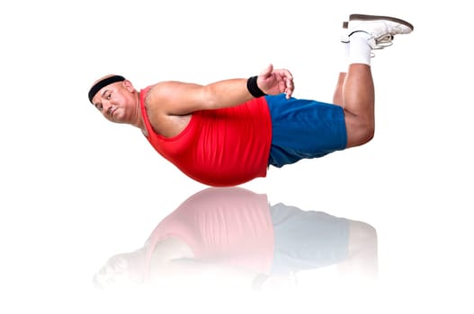 Large fitness man working out isolated in white
