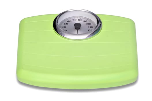 green bathroom scale isolated in white