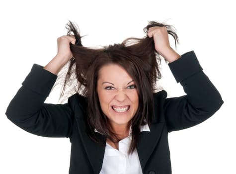 Businesswoman tearing her hair