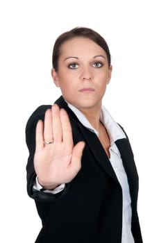 Businesswoman shows stop