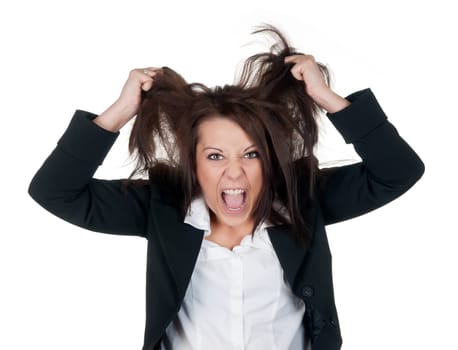 Businesswoman tearing her hair