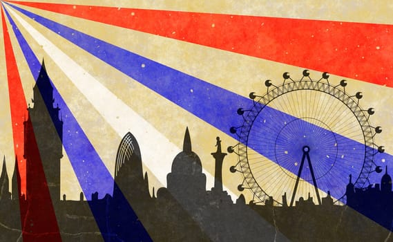 Image of the panorama of London - Big Ben and towers of Westminster - in grunge style