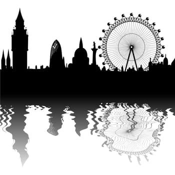 Image of the panorama of London - Big Ben, Big Wheel - mirroring