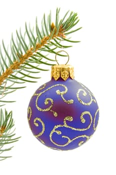 blue Christmas tree ball isolated on white background
