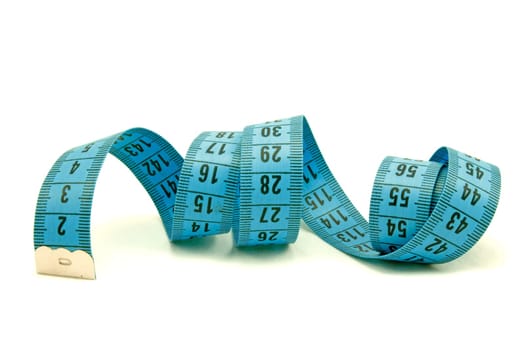 blue measuring tape , on white background