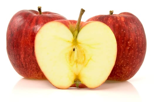 red apples with reflection on white background