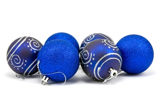 blue christmas baubles isolated on white background